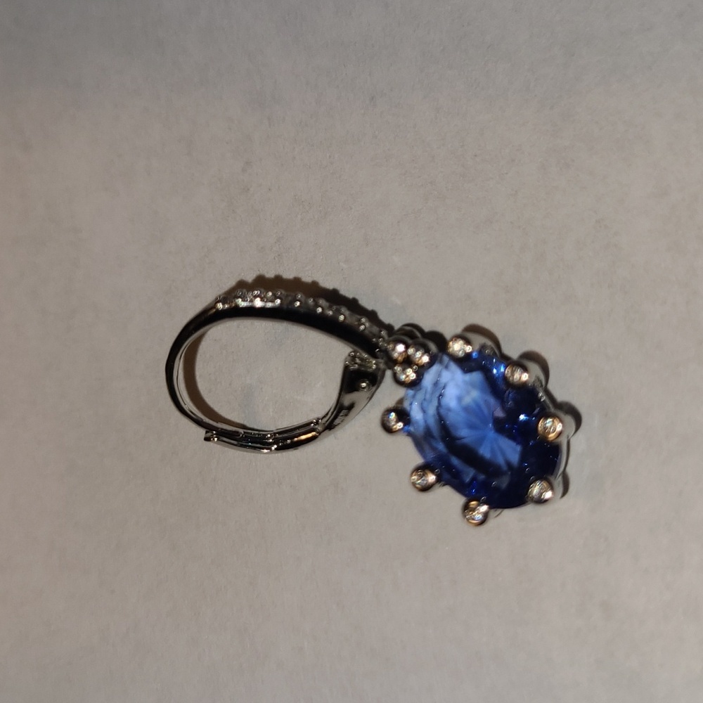 NWOT Lab Created Blue Sapphire Rhodium Plating Drop Stone Clasp Earrings - Picture 3 of 4